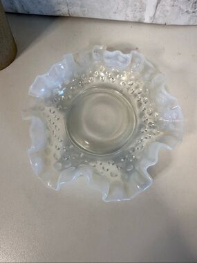 Vintage Fenton French Opalescent Hobnail Ruffled Bonbon Candy Dish - Pre-Logo